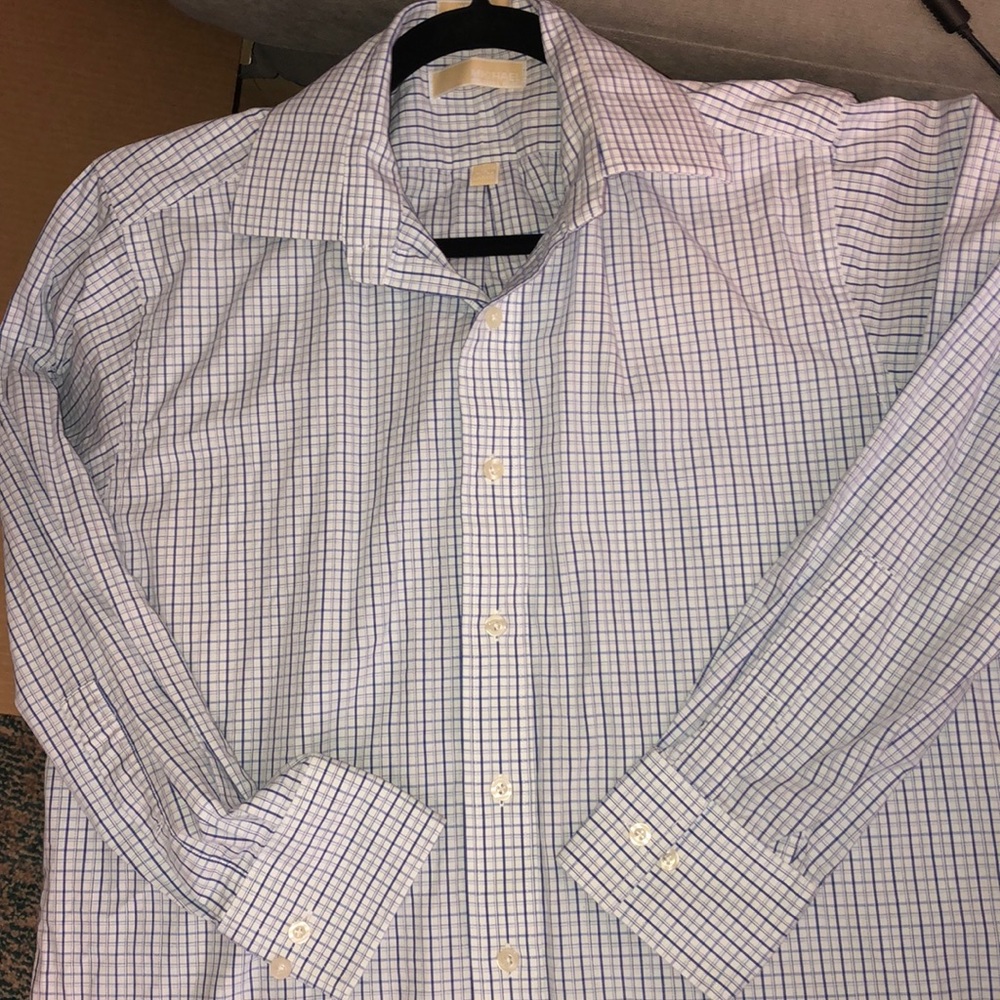 Michael Kors blue white plaid button down